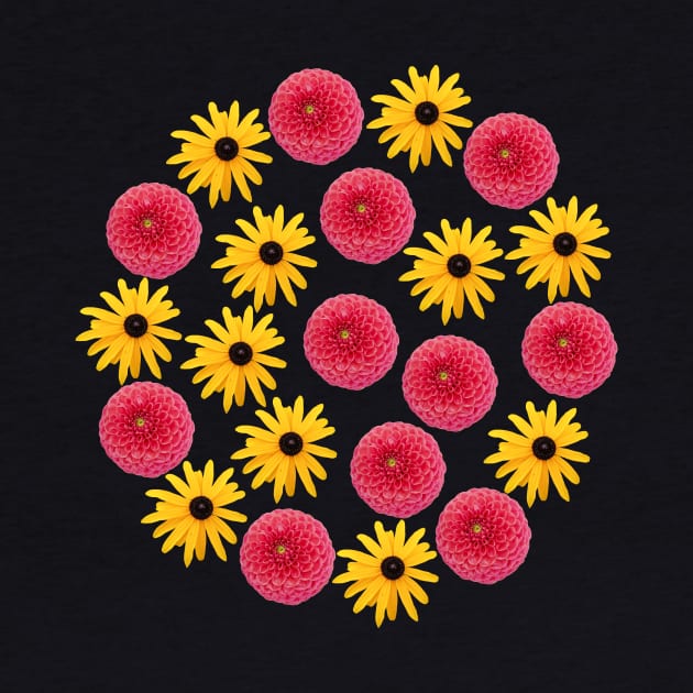 Red Dahlia and Yellow Daisy Floral Group by ellenhenryflorals